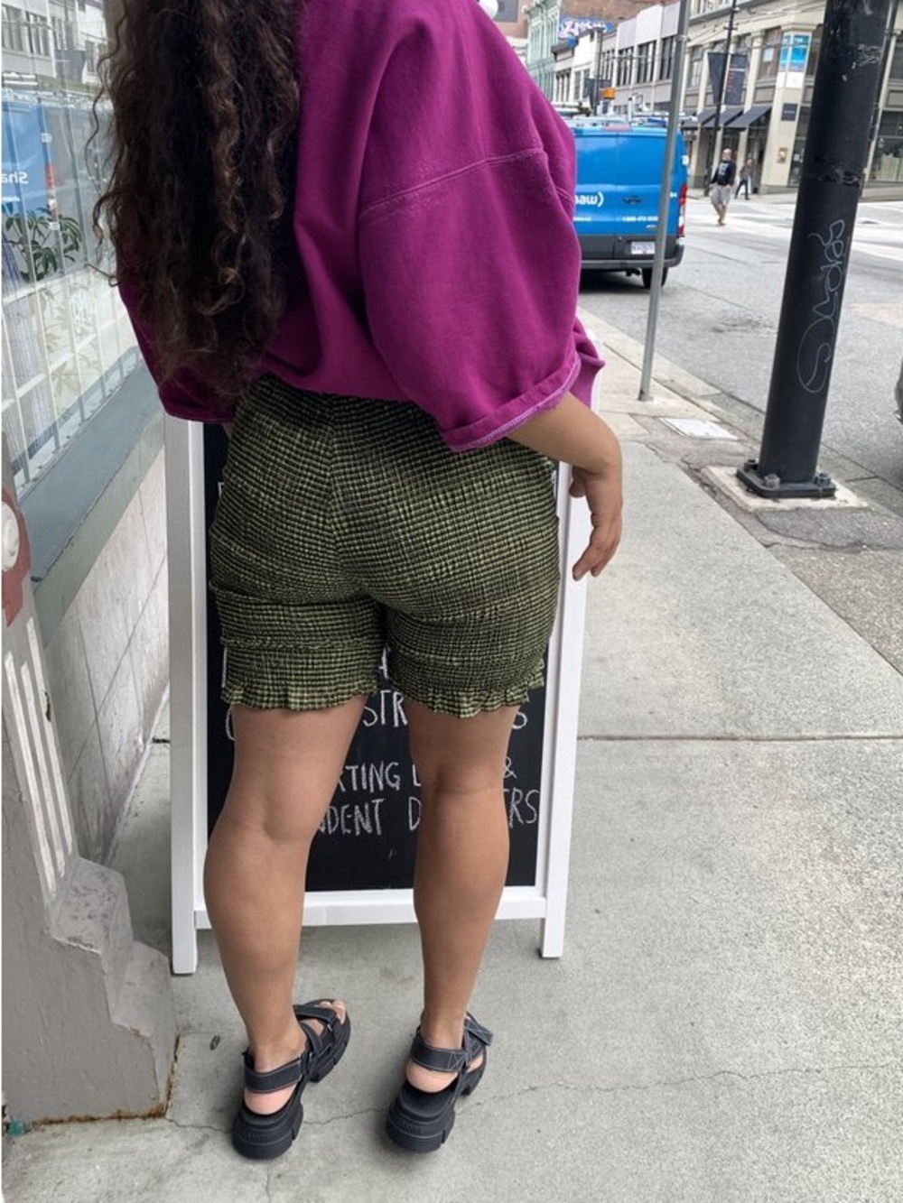 Kate Turner - Jezabel shorts - blue check smocked bike shorts